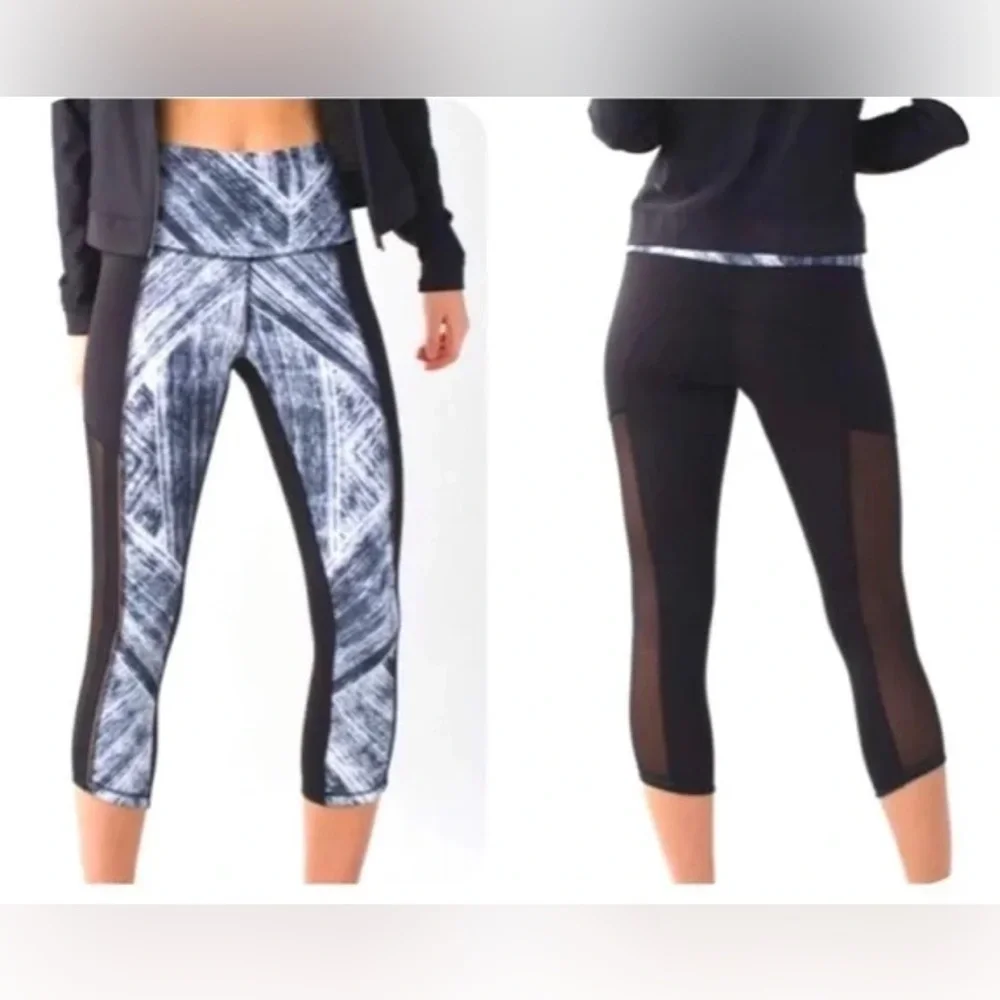Lululemon Hot To Street‎ Crop Legging Size 6 Black White Tight Fit Yoga